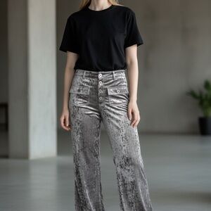 Halara Gray Velvet Wide-Leg Pants